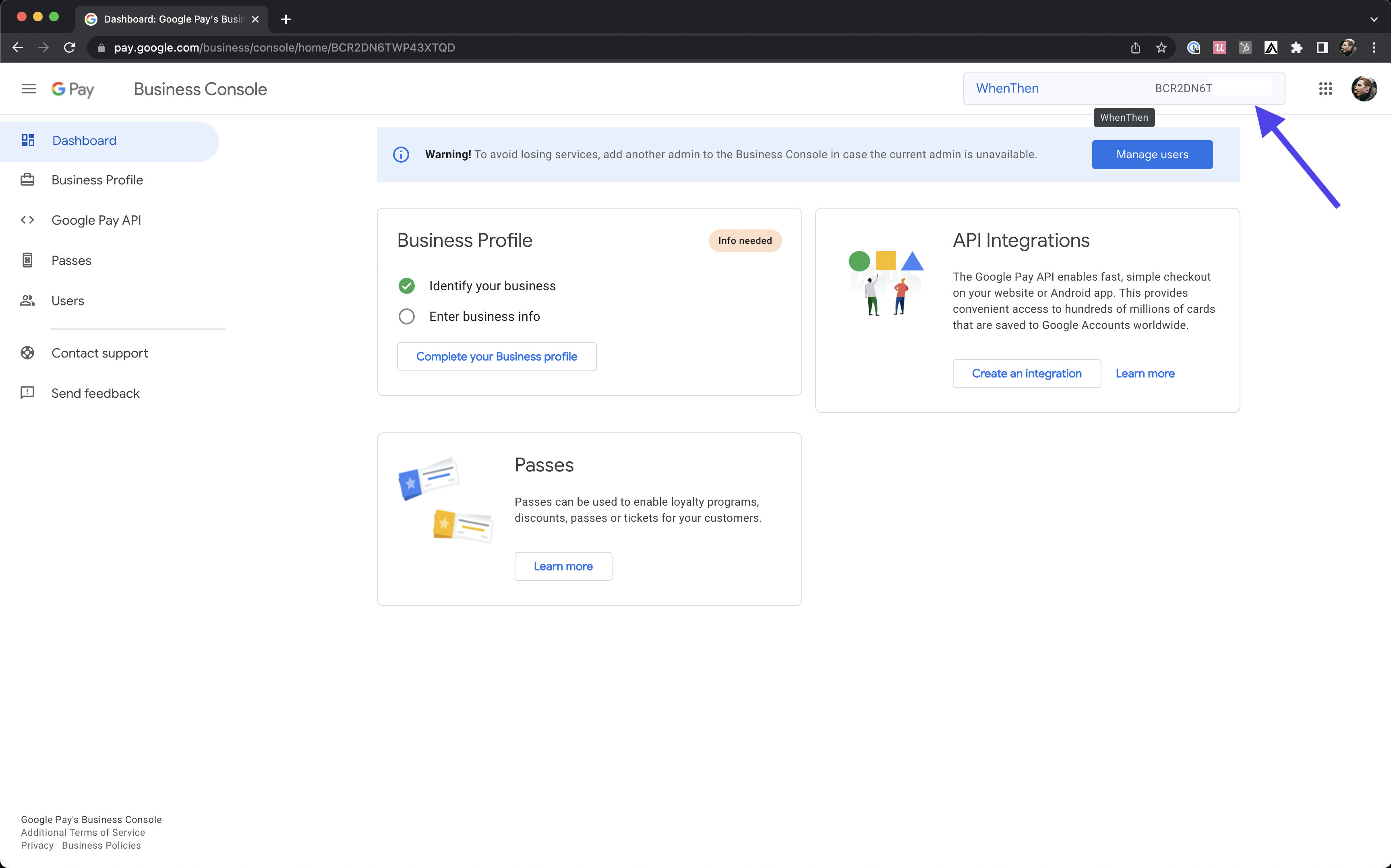 Google Pay Business Console