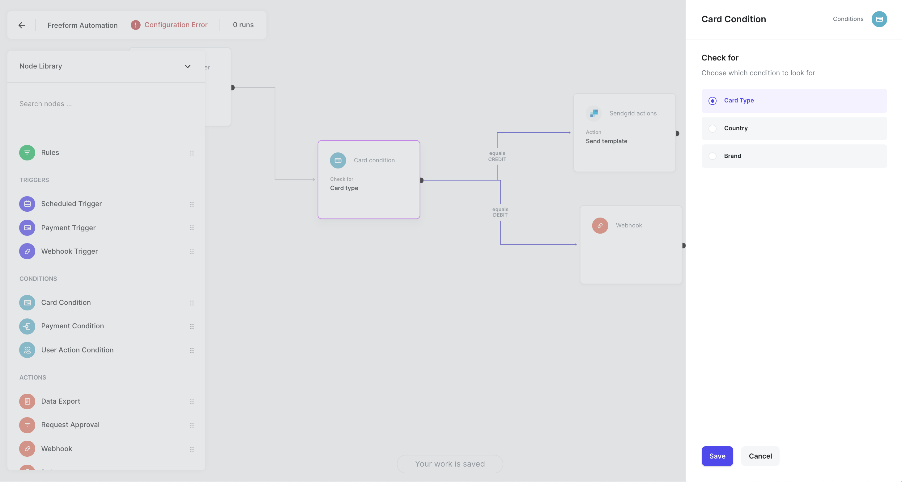 Configure card condition
