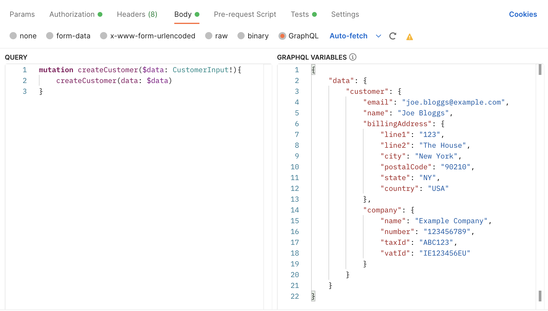select create customer body